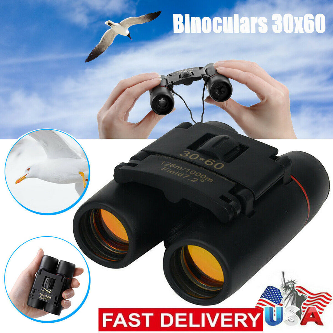Binoculars 30x60 Zoom Travel Compact Binoculars