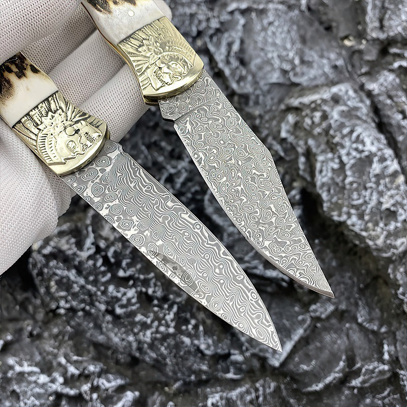 Antler Outdoor Damascus Folding Knife
