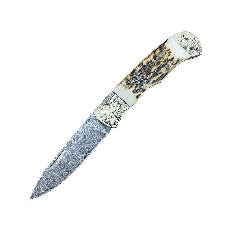Antler Outdoor Damascus Folding Knife