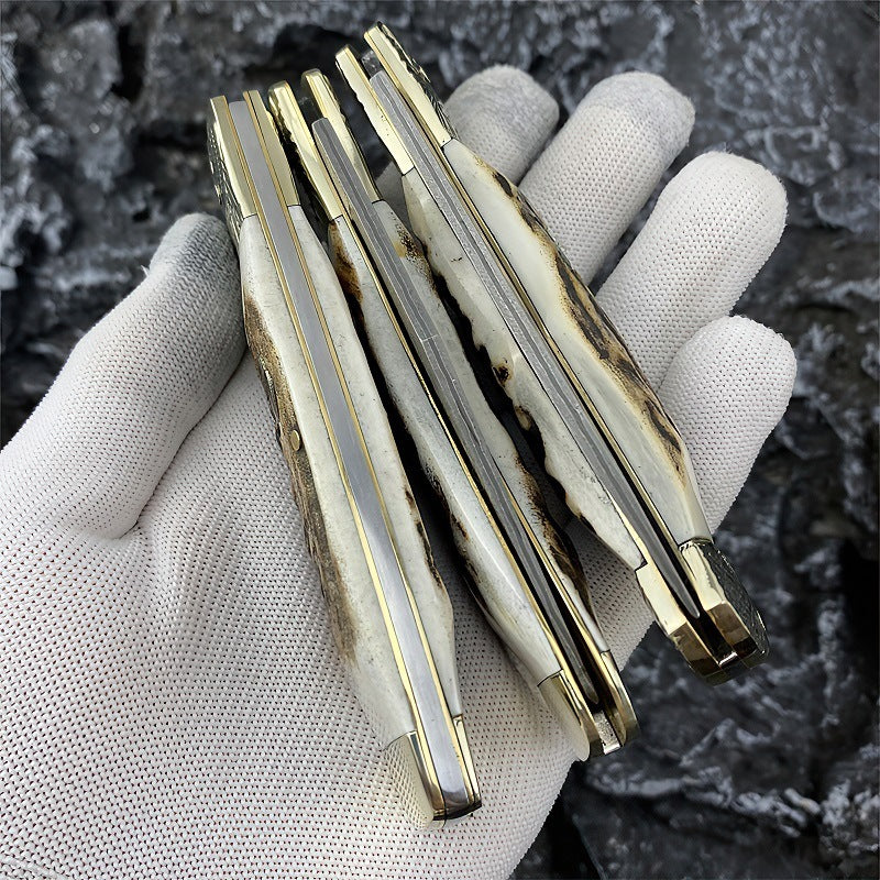 Antler Outdoor Damascus Folding Knife