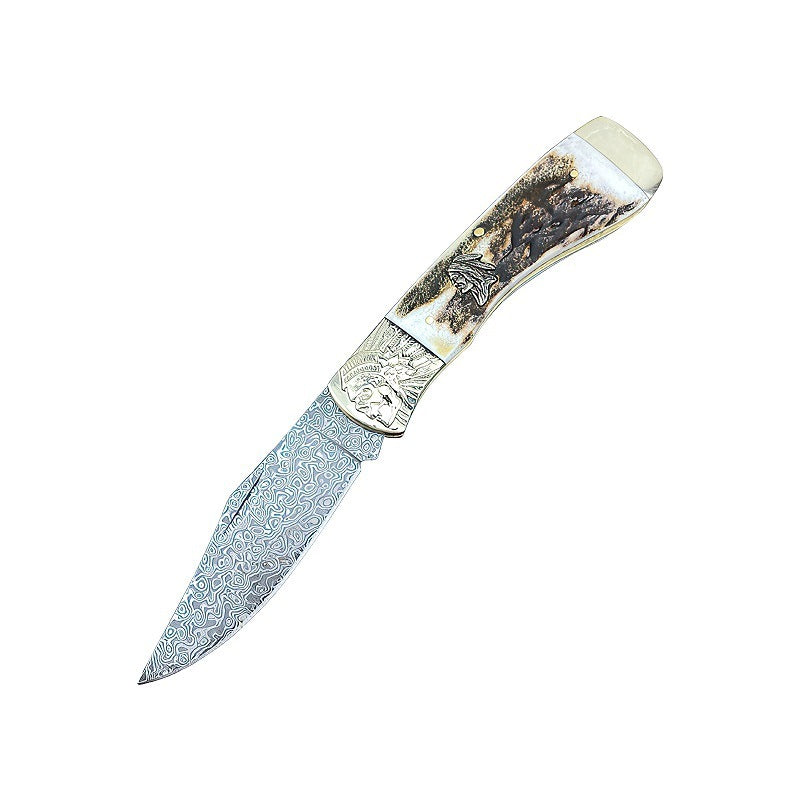 Antler Outdoor Damascus Folding Knife