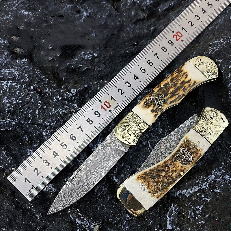 Antler Outdoor Damascus Folding Knife