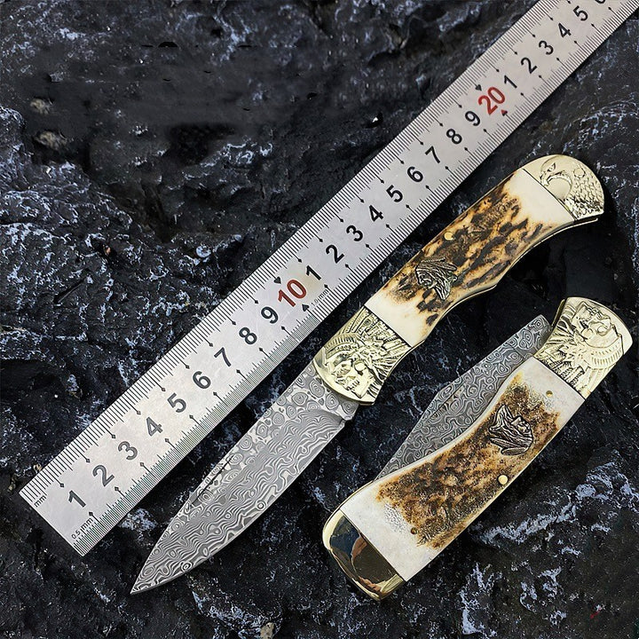 Antler Outdoor Damascus Folding Knife